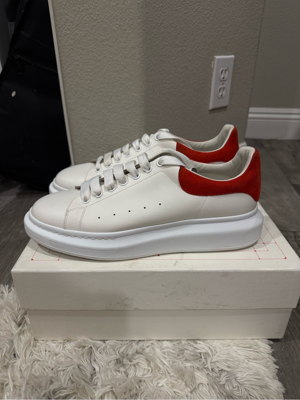 ALEXANDER MCQUEEN OVERSIZED LEATHER SNEAKERS WHITE/RED MEN SIZE 12 EU 46